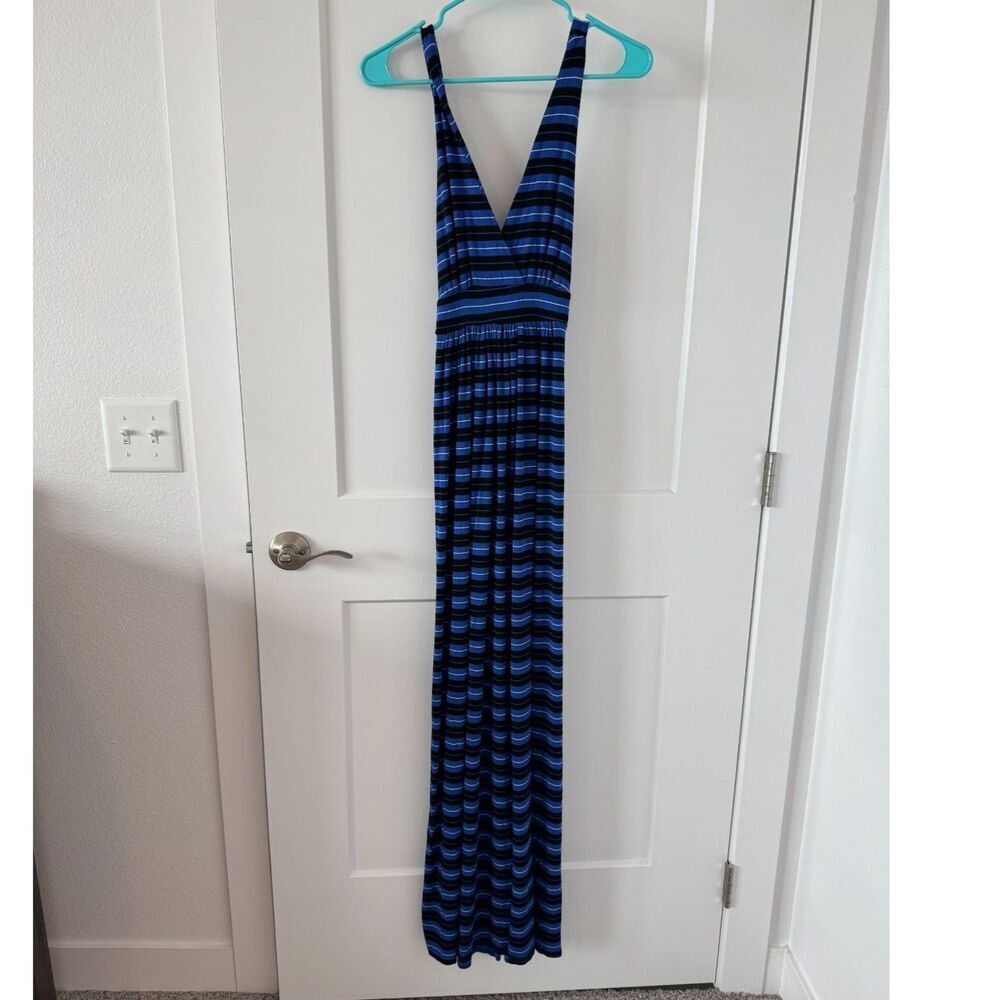 Blue & Black Striped Maxi Dress